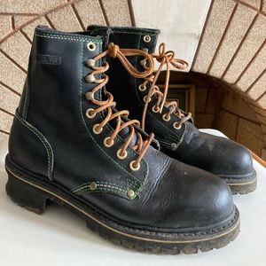 Vintage Honcho Black Leather Logger Boots Made in R.O.C. Mens 9.5